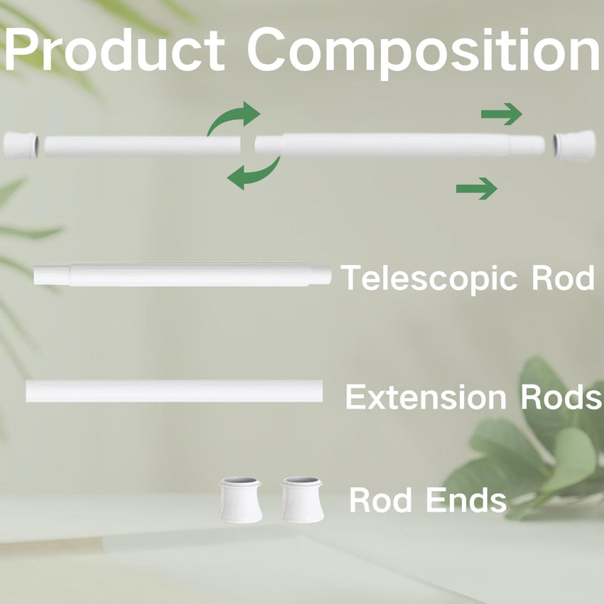 1PC Extendable Curtain Tension Pole No Drill Telescopic Shower Curtain Pole Adjustable Shower Curtain Rail for Eyelet Curtains, Bathroom, Bedroom (170-260CM/67-103Inc, White)