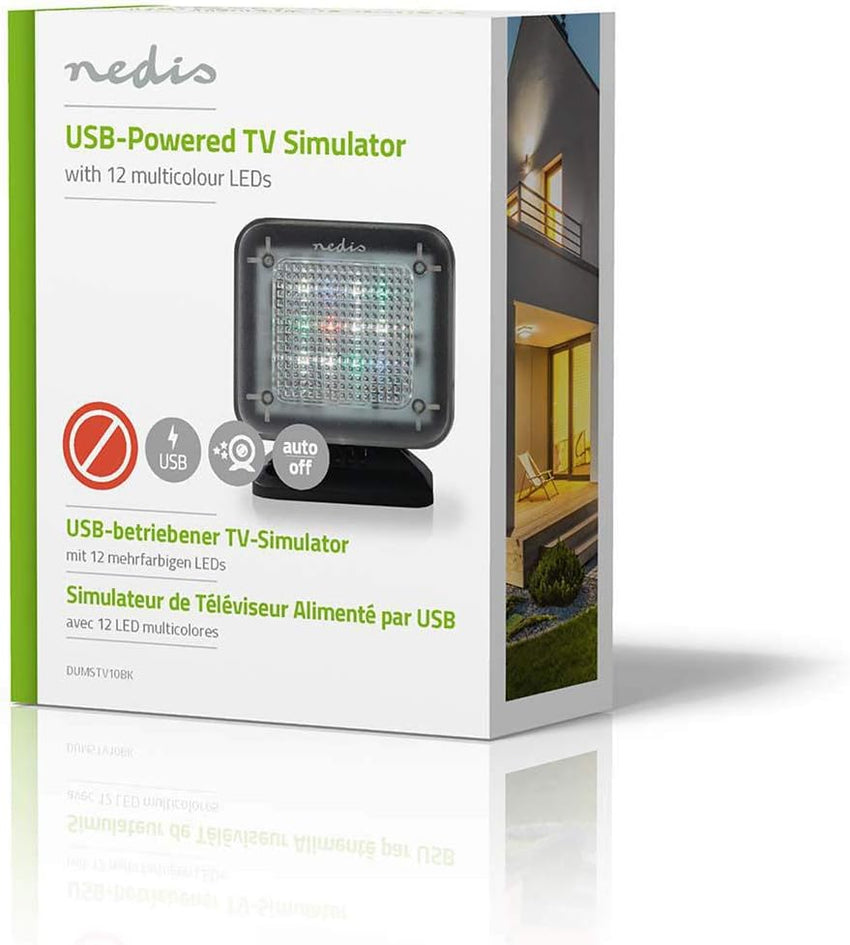 NEDIS TV Simulator Home Security Light with Flashing LED - Deter Intruders - Timer & Dusk Sensor - Low Energy USB Powered