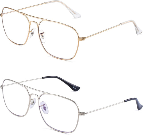 Reading Glasses 2-Pack Metal Frame Blue Light Blocking 17.5 Gold & Silver