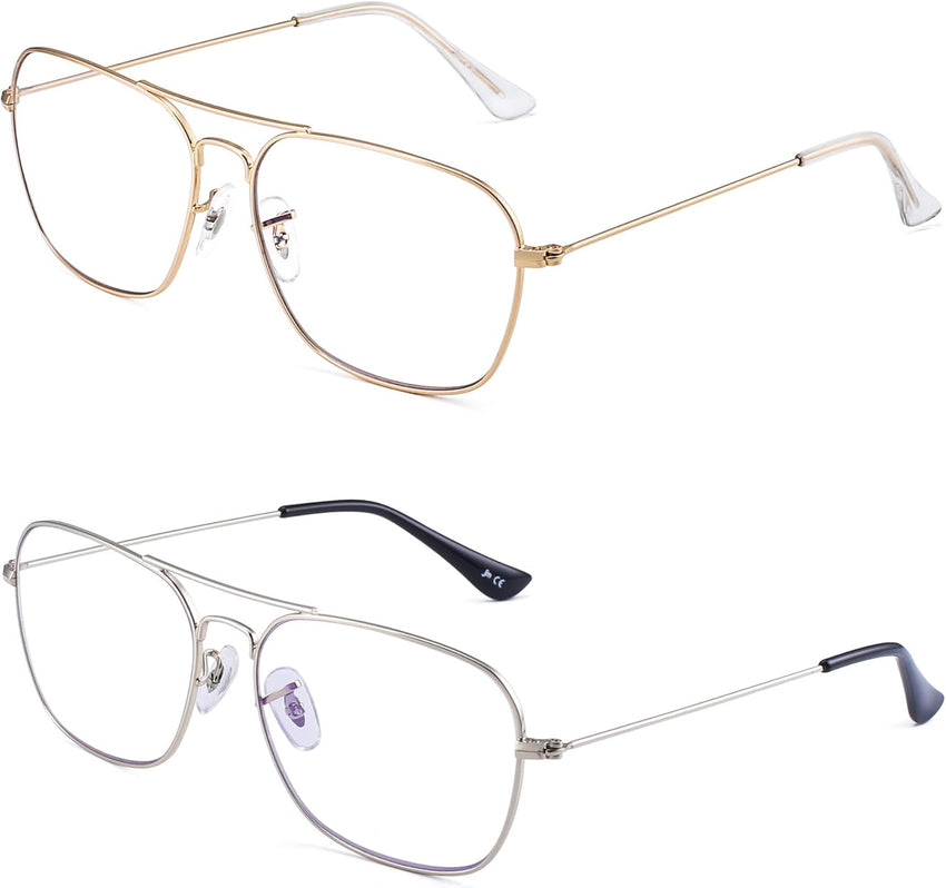 Reading Glasses 2-Pack Metal Frame Blue Light Blocking 17.5 Gold & Silver