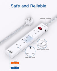 Extension Lead with 3 USB Slots(2 USB C), 4 Way Plug Extension Socket, 1.8M Wall Mount Socket Extension Cable, Multiplug Power Strip for Home, Office, School Supplies