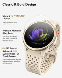 Quican Smart Watch 1.27in Round Bluetooth Call Fitness Tracker Beige