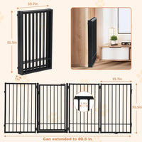 SMONTER Free Standing Dog Gate with Door Walk Through, 306cm Extra Wide Indoor Dog Fence, 80cm Height 6 Panels Foldable Metal Pet Puppy Gate for Stairs, Hallways, Doorway
