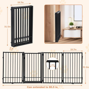 SMONTER Free Standing Dog Gate with Door Walk Through, 306cm Extra Wide Indoor Dog Fence, 80cm Height 6 Panels Foldable Metal Pet Puppy Gate for Stairs, Hallways, Doorway