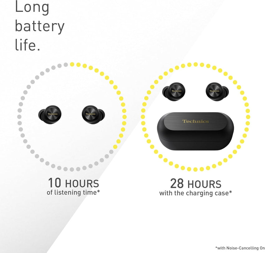 Technics EAH-AZ100E-K Wireless Earbuds with Noise Cancelling, Multipoint Bluetooth, Voice Focus AI, Comfortable In-Ear Headphones, Black