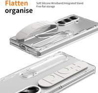 Case for Samsung Galaxy Z Fold 7 with Built-in Screen Protector/Finger Ring Buckle/Hinge Protection/Kickstand Shockproof Soft Touch Non-slip Phone Cover for Samsung Galaxy Z Fold7 Transparent