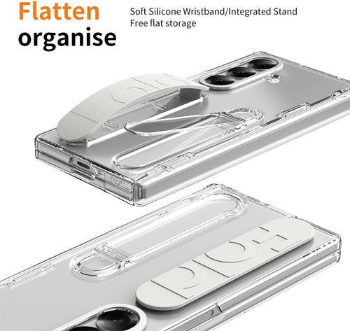 Case for Samsung Galaxy Z Fold 7 with Built-in Screen Protector/Finger Ring Buckle/Hinge Protection/Kickstand Shockproof Soft Touch Non-slip Phone Cover for Samsung Galaxy Z Fold7 Transparent
