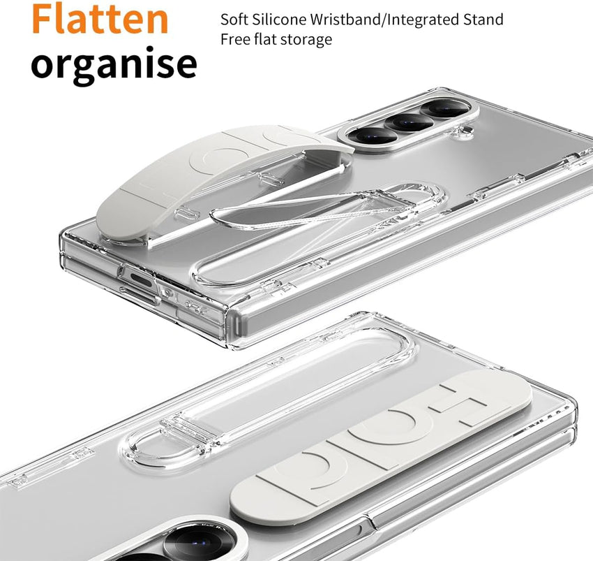 Case for Samsung Galaxy Z Fold 7 with Built-in Screen Protector/Finger Ring Buckle/Hinge Protection/Kickstand Shockproof Soft Touch Non-slip Phone Cover for Samsung Galaxy Z Fold7 Transparent