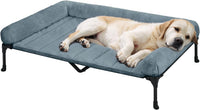 Veehoo Elevated Dog Bed with Removable Bolster, Fluffy Raised Dog Bed off Ground Elevated Dog Bed Portable Raised Pet Cot with Cushion, No-Slip Feet Indoor Outdoor, Haze Blue 125 x 83 x 23 cm