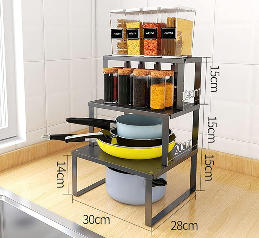 YunNasi Stackable Stainless Steel Cabinet Shelf Kitchen Organizer â 30x28x15cm