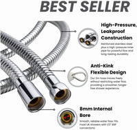 Zotti 1.5m Shower Hose | Stainless Steel Replacement Shower Hose | Leakproof and Anti-Kink | Universal Standard Fitting | High Pressure Resistance | Easy DIY Replacement | Includes 2 Washers