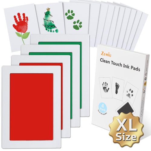 Baby Handprint & Footprint Kit XL 2 Clean-Touch Ink Pads + 6 Imprint Cards Safe Keepsake â Green & Red