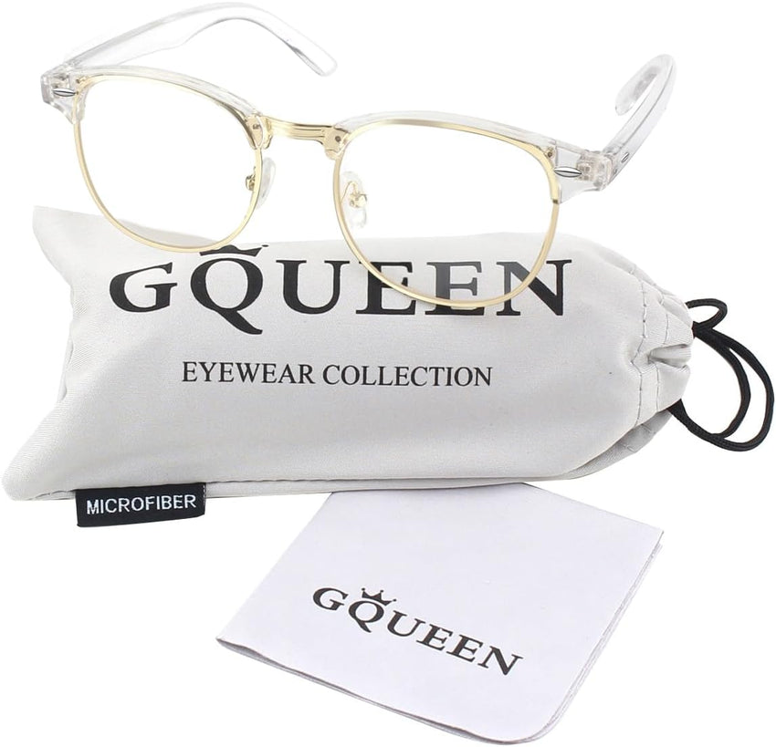 GQUEEN Fake Glasses Vintage Retro Half Frame Clear Lens Eyeglasses â Unisex