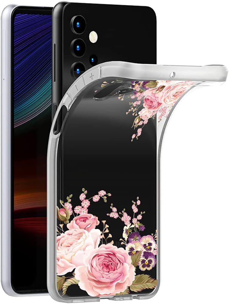 Case for Galaxy A32 5G Case,Samsung A32 5G Cute Case, Clear Flexible Bumper TPU Soft Rubber Silicone Cover Phone Case for Samsung Galaxy A32 5G (Rose Flower)