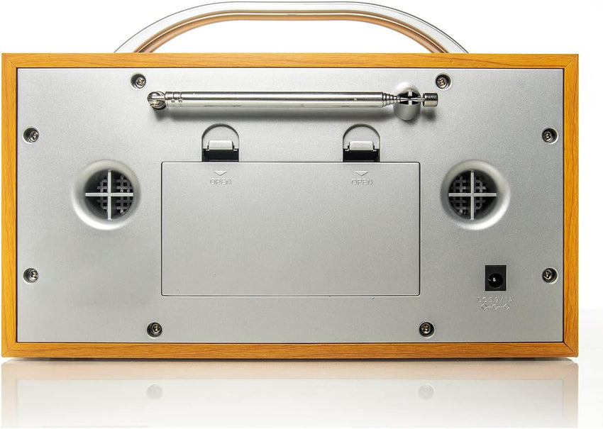 Groov-e Boston Wooden DAB & FM Digital Radio - Built-In Alarm Clock, Dynamic Range Control & Bluetooth Connectivity - LCD Display - Mains or Battery Operated - Portable Radio - 40 Preset Stations