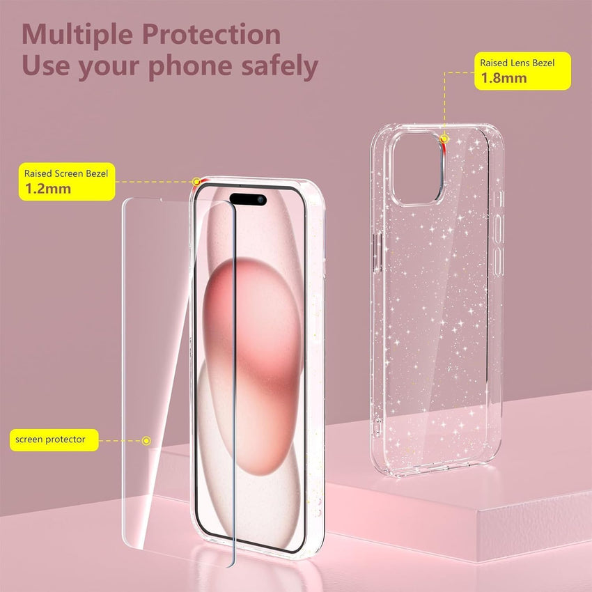 YIRSUR Glitter Clear Case Compatible with iPhone 15 Plus, Soft TPU Bumper Anti-Scratch Shockproof Transparent Sparkly for iPhone 15 Plus