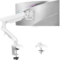 Single Arm Monitor Gas Spring Desk Mount 13â32" Tool-Free Height Adjustable VESA 75/100 C-clamp & Grommet â White