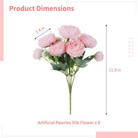 Artificial Peony Bouquet 5-Head Faux Silk Flowers 8 Bundles for Decoration