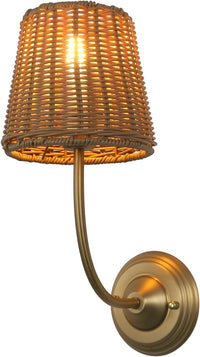 JIMUBEAM 1-Light Modern Wall Light with Imitation Rattan Woven Shade, Rustic Hardwired Boho Wall Sconce Lamp Fixture for Bedside Hallway Living Room Bedroom