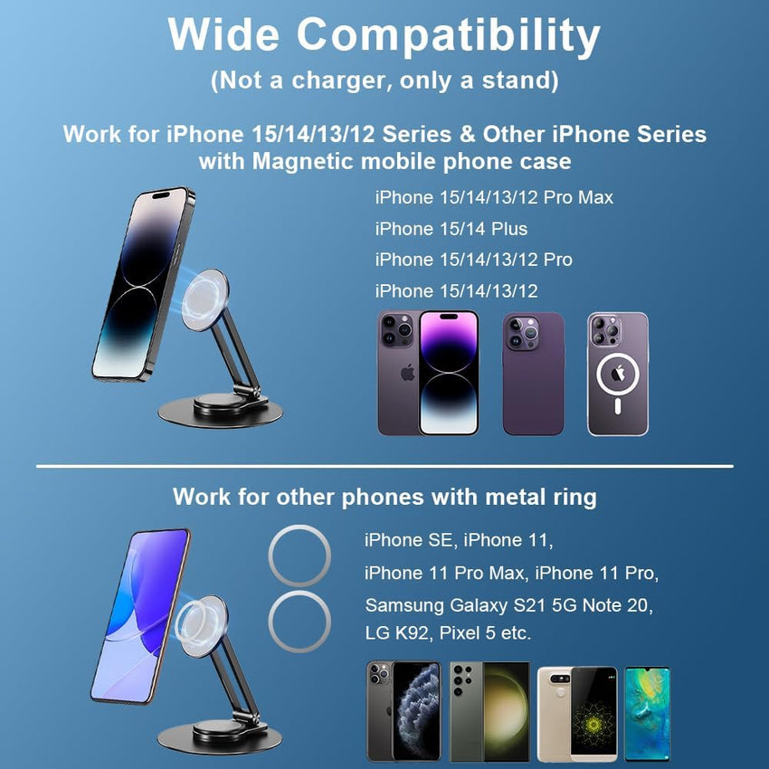 flintronic Magnetic Phone Stand for iphone, Foldable & Adjustable Aluminum Magnetic iPhone Stand with 360°Rotation Base, Compatible with iPhone 15/14/13/12 Series- Black