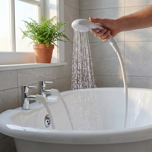 Croydex Shower Head & Hose Push-On 1.2m Rub-Clean Nozzles Compatible with Low/High Pressure â Chrome