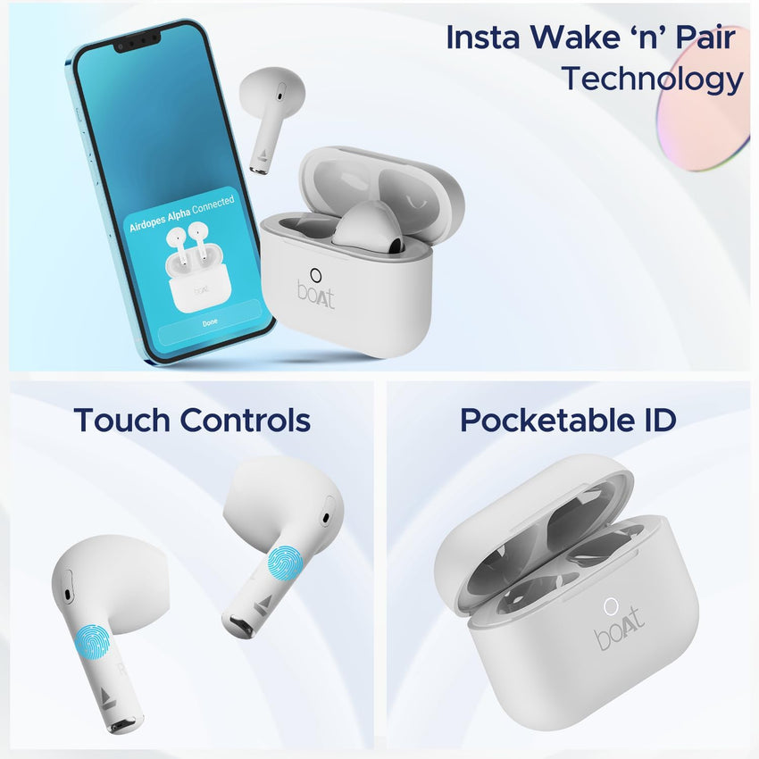 boAt Airdopes Joy, 35Hrs Battery, Fast Charge, IWP Tech, Low Latency, 2Mic ENx, Type-C Port, v5.3 Bluetooth Earbuds, TWS Ear Buds Wireless Earphones with mic (Swedish White)