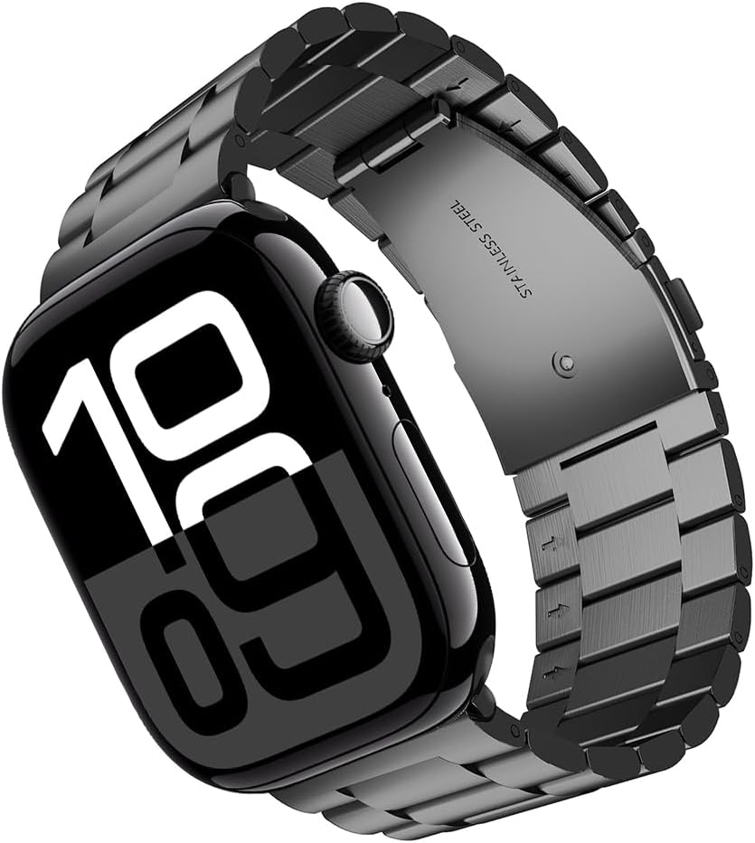 Apple Watch Straps Stainless Steel Compatible with Series 11/10/9/8/7/6/5/4/3/2/1 â Black