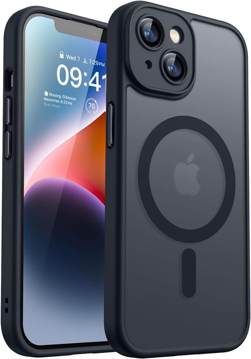 CANSHN Magnetic Compatible with iPhone 14 Case(6.1 Inch), Upgraded [Full Camera Protection] [Compatible with Magsafe] [Translucent Matte] Shockproof Protective Bumper Phone Case Cover - Black