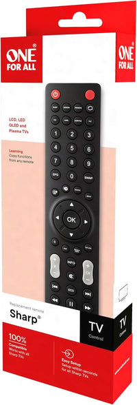 One For All Sharp TV Replacement remote - Works with IR Sharp televisions (LED,LCD,Plasma) - Ideal TV replacement remote control with same functions as the original Sharp remote - black - URC1921