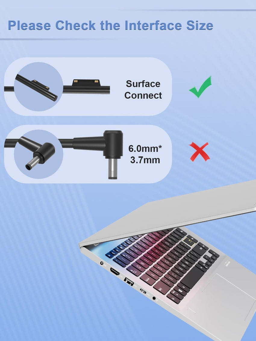 65W Surface Pro Charger Compatible with Microsoft Surface Pro 10 9 8 7 7 Plus 6 5 4 3 X Surface Laptop 7 6 5 4 3 2 1 Surface Book 3 2 1 Surface Go Tablet Windows Power Adapter Cord