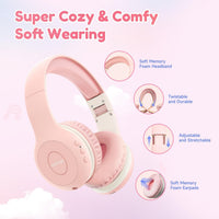 EarFun K2 Kids Bluetooth Headphones for School, Kids Headphones with Mic | Volume Limited, 40H Playtime, Built-in Mic, Stereo Sound, Foldable Over-Ear Headphone for Kids/Toddler/Travel/Tablet, Pink