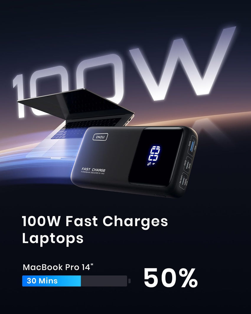 INIU Power Bank, 25000mAh 100W Fast Charging Portable Charger, Battery Pack with LED Display, USB C Flight-Approved Powerbank for Laptop, iPhone 17 16 Air Pro Max, Samsung S25 24, iPad, Steam Deck