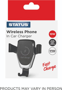 STATUS Car Charger, Wireless 15W | Car Charger Adapter, Includes USB-C Cable, Black | Wireless | SBWCC1PKB6