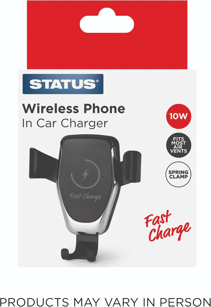 STATUS Car Charger, Wireless 15W | Car Charger Adapter, Includes USB-C Cable, Black | Wireless | SBWCC1PKB6