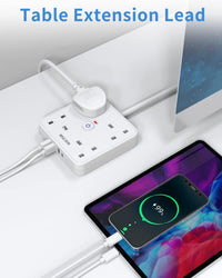 4M 4 Way Extension lead with USB Slots (3 USB-A, 1 USB-C), Mscien Extension Lead with Switches, White Wall Mountable Plug Extension Cord, Dorm, Home, Office