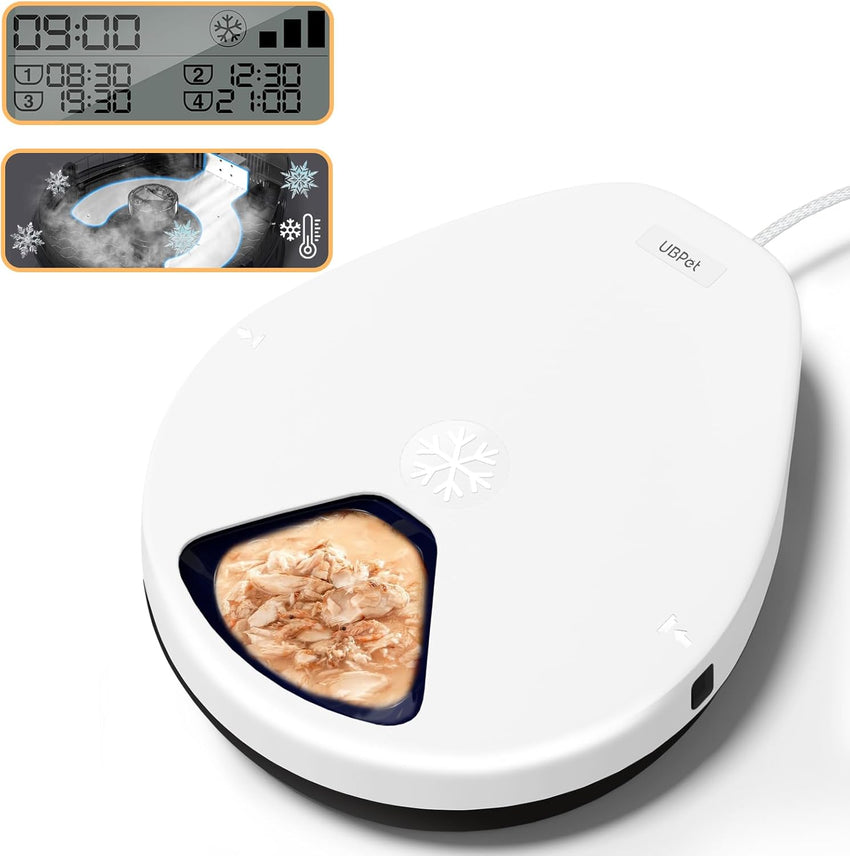 Automatic Cat Feeder with Cooling & Timer Wet Food Dispenser Washable Plates White