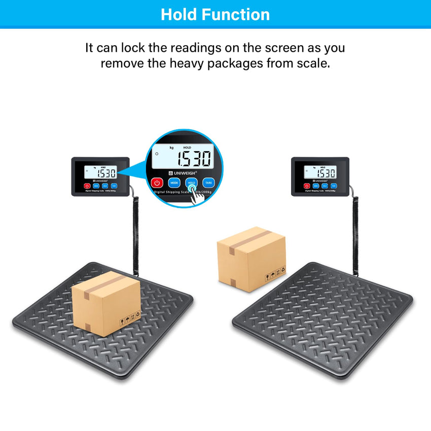 UNIWEIGH Postal Scales,440lbs x 10g Digital postage scales,Durable Alloy Steel Platform,Heavy Duty Scales for Packages/Warehouse/Luggage,Parcel scales with LCD/Hold/Tare function,batteries&USB Powered
