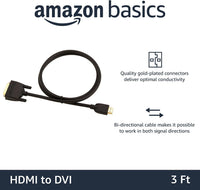 Amazon Basics HDMI-A to DVI (Male) Adapter Cable, Bi-Directional 1080P, Gold-Plated, 0.9 m, Single Pack, Black
