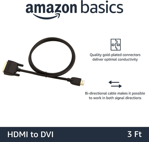 Amazon Basics HDMI-A to DVI (Male) Adapter Cable, Bi-Directional 1080P, Gold-Plated, 0.9 m, Single Pack, Black
