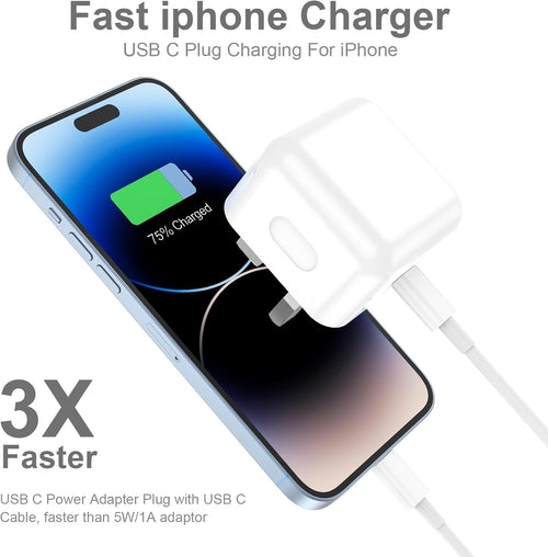 2pack for iPhone Charger Fast Charge, USB C Charger Plug Adapter and 2M Fast Charge Lead Phone Charging for Apple iPhone 14/13/12/11/Pro Max/XS/XR/X/SE/8/7/6 Plus, for ipad (white)