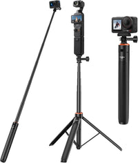 53.5"/136cm Selfie Stick Tripod for DJI Osmo Pocket 3, GoPro Hero 13/12/11/10/9/Max2, DJI Osmo Action 5 Pro/4, AKASO EK7000, Action Camera 2-in-1 Extendable Handle/Travel Vlogging Stand/Accessories