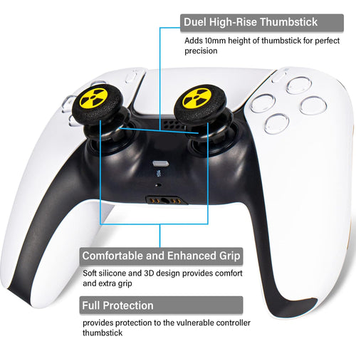 FPS Thumbstick Extender & 3D Texture Rubber Silicone Grip Cover 2 Sets for PS5 Dualsenese & PS4 Controller (Radiation Black)