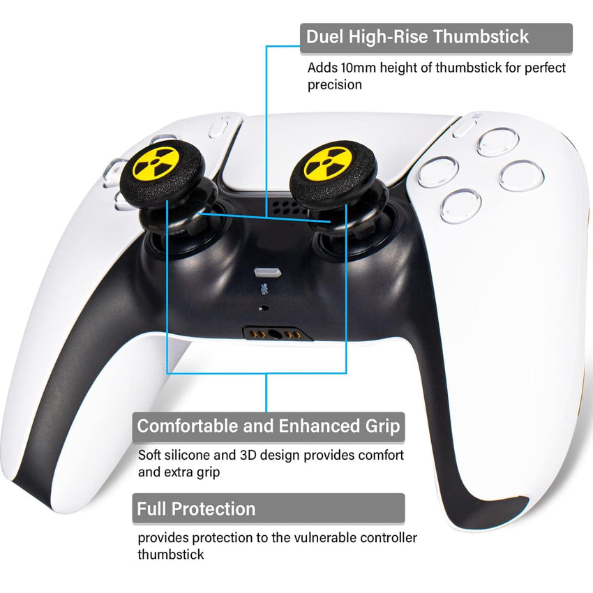 FPS Thumbstick Extender & 3D Texture Rubber Silicone Grip Cover 2 Sets for PS5 Dualsenese & PS4 Controller (Radiation Black)