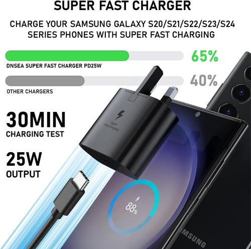 Galaxy A16 / A16 5G Charger Plug [25W] Super Fast Charger Plug Compatible For Samsung Galaxy A16/A16 5G USB Type C Fast Charging Cable [1M] High Speed Adapter UK 3 Pin Mains wall Phone