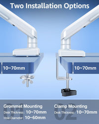 Single Arm Monitor Gas Spring Desk Mount 13â32" Tool-Free Height Adjustable VESA 75/100 C-clamp & Grommet â White