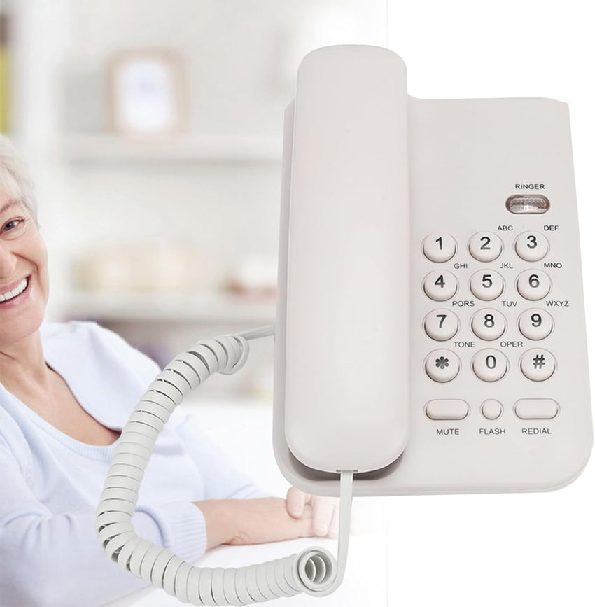 Cocoarm Corded Landline Phone, ABS Material, Wall/Table Mount, No Battery Required, UK Telephone Line (White)