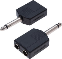 Keple 6.35mm Mono Jack Plug to 2 x Twin 6.35mm Mono Jack Socket Splitter Adapter Dual Mono 1/4 Y Adaptor, Pack of 2