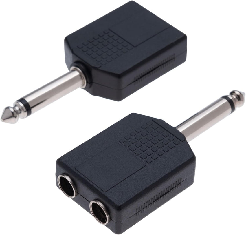 Keple 6.35mm Mono Jack Plug to 2 x Twin 6.35mm Mono Jack Socket Splitter Adapter Dual Mono 1/4 Y Adaptor, Pack of 2