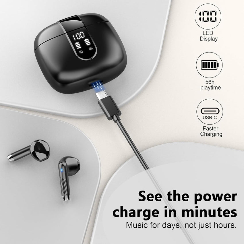 Wireless Earbuds, Bluetooth 5.4 Headphones NEW Wireless Headphones with 4 ENC Mic, 56H Bluetooth Earphones in Ear Noise Cancelling Deep Bass, Mini Ear Buds Bluetooth Earbuds IP7 Waterproof LED Display