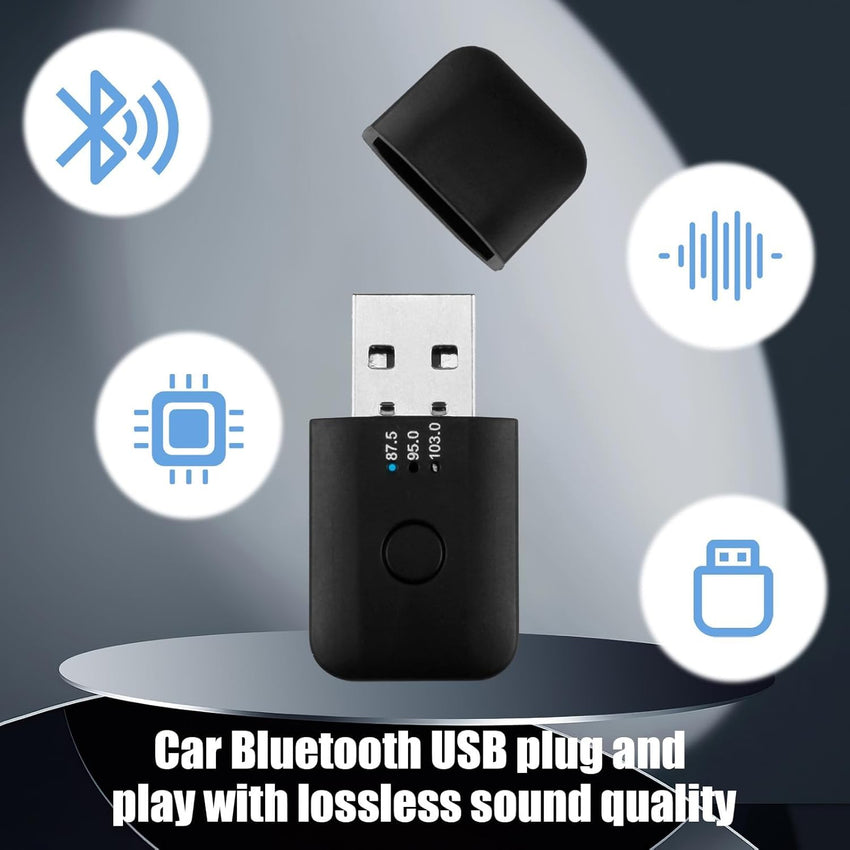 Car Bluetooth 5.1 FM Transmitter,USB Bluetooth Adapter for Car Stereo Universal Wireless Audio Music Receiver Adapter with Hands-Free Calling 3 FM Frequencies, Auto Memory